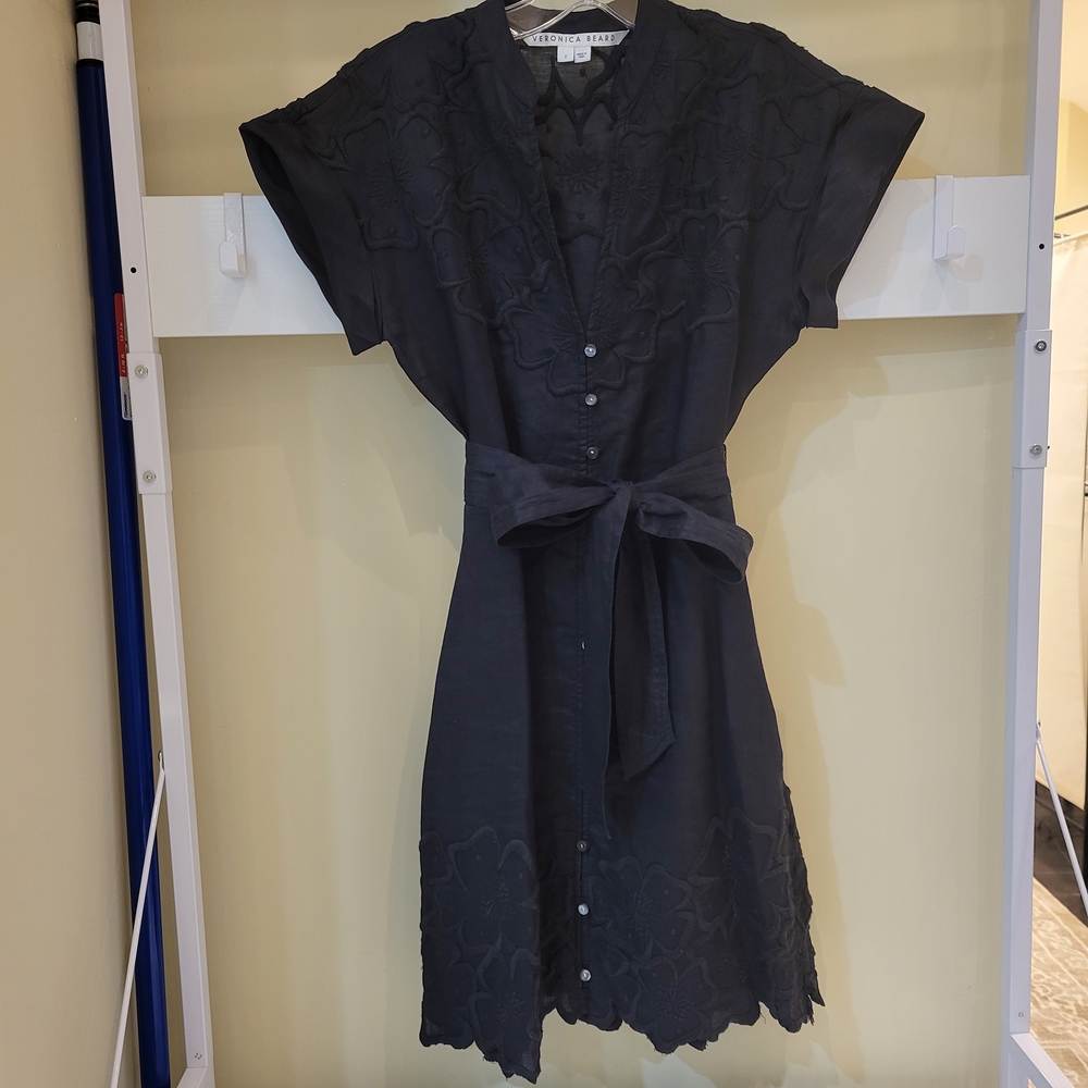 Veronica Beard Black Embroidered Shirt Dress